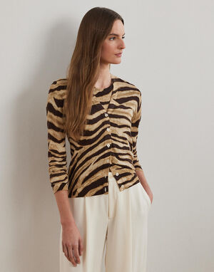 Zebra-Print Linen-Cotton Cardigan