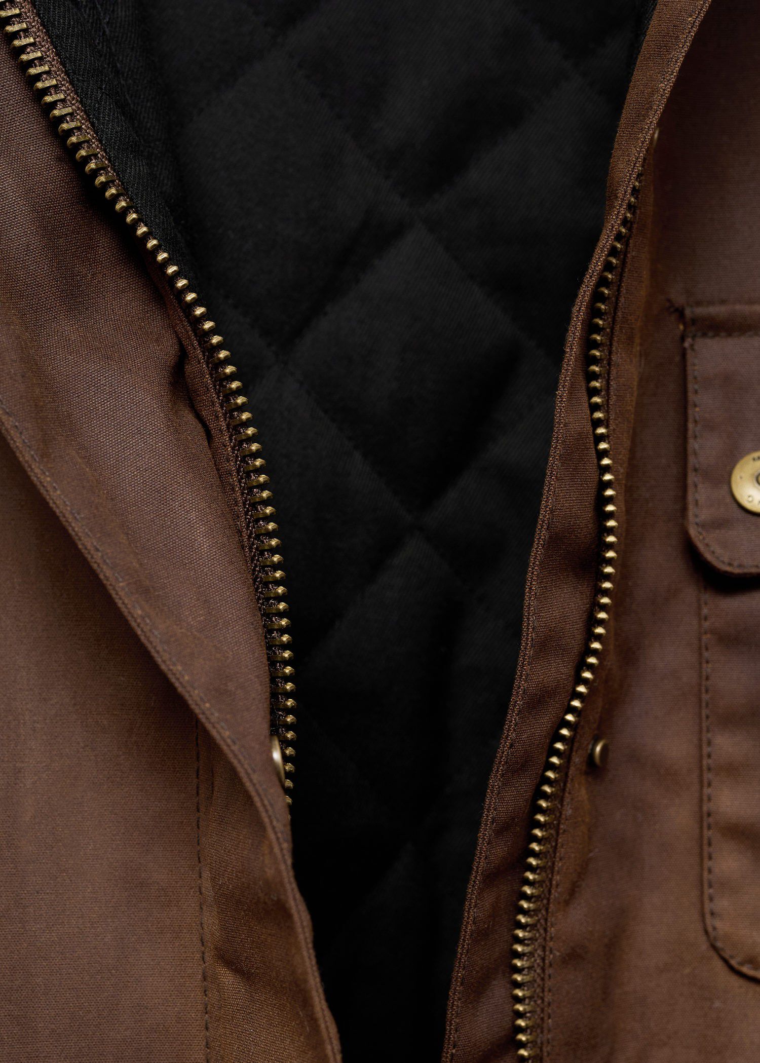 Waxed-effect parka with corduroy co