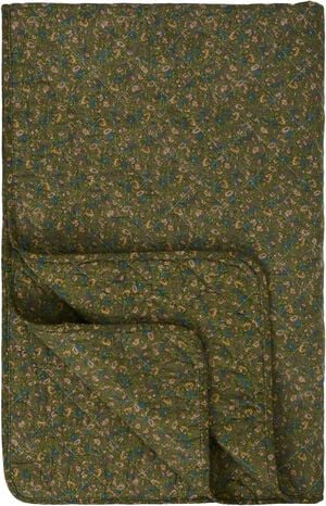 Quilt gr&aring; m/gr&oslash;nne, bl&aring; og rosa blomster
