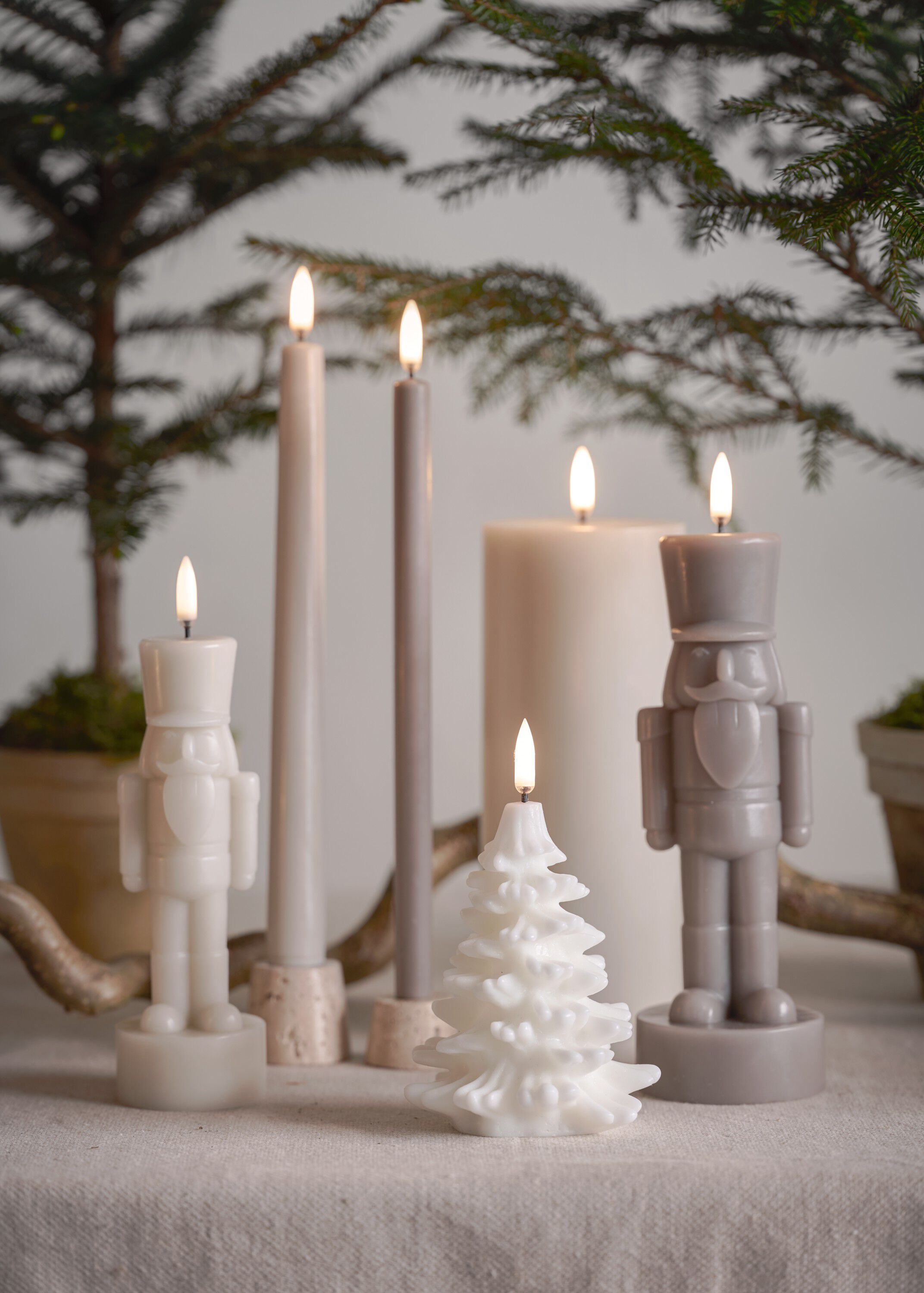LED candle, Nutcracker, Oyster grey, Smooth, 6x16,5 cm