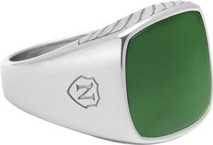 Gentlemen's Silver Signet Ring with Green Jade