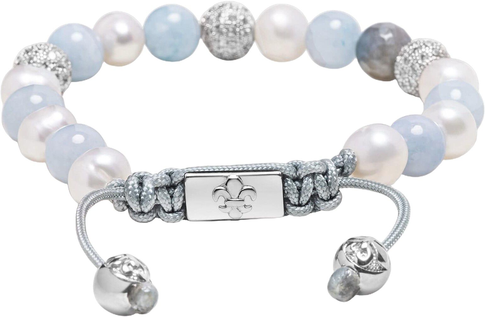 Women's Beaded Bracelet with Aquamarine, Pearl, and Labrador
