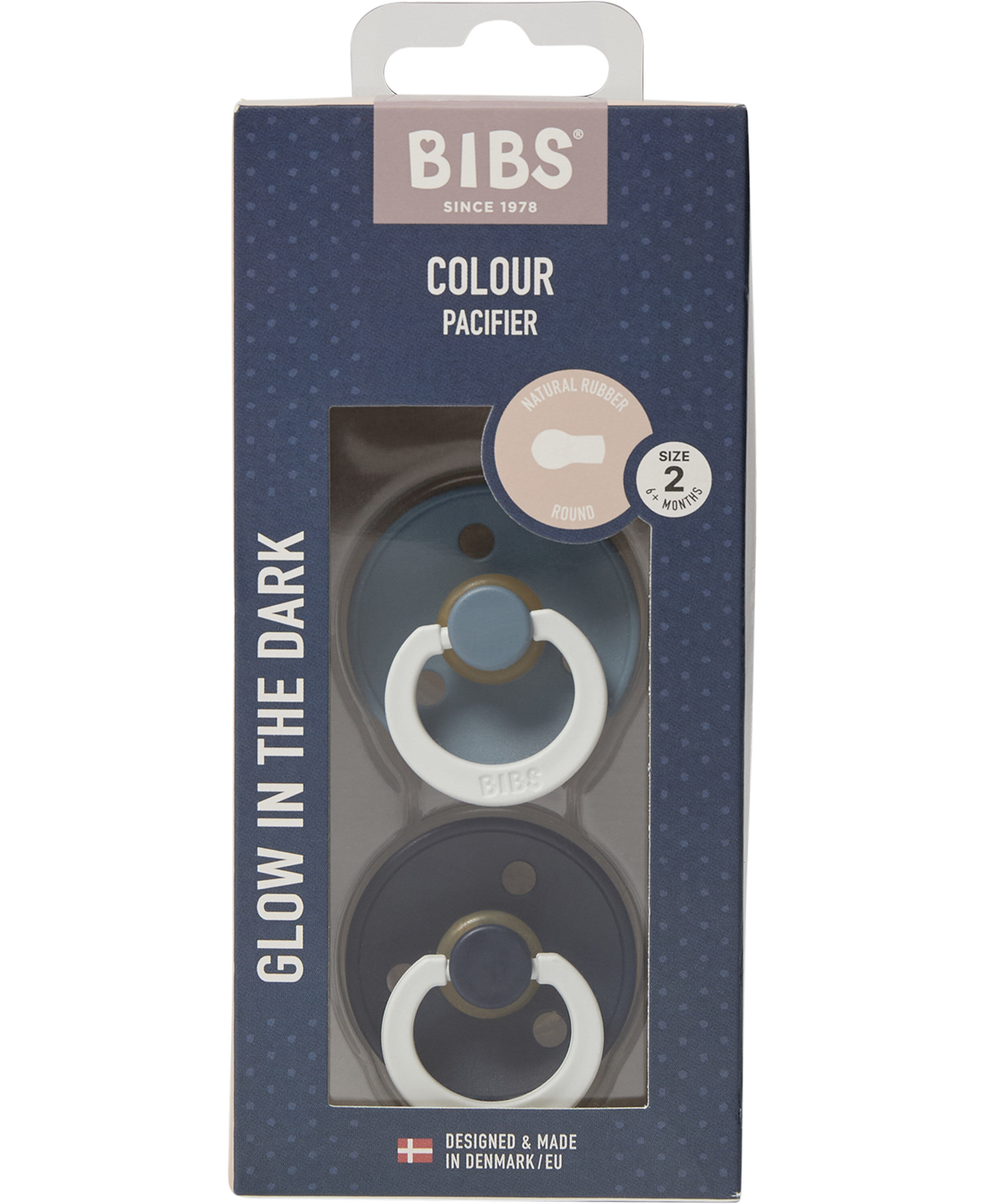 BIBS Pacifier Colour 2 PACK Latex Size 2 Petrol GLOW/Deep Sp