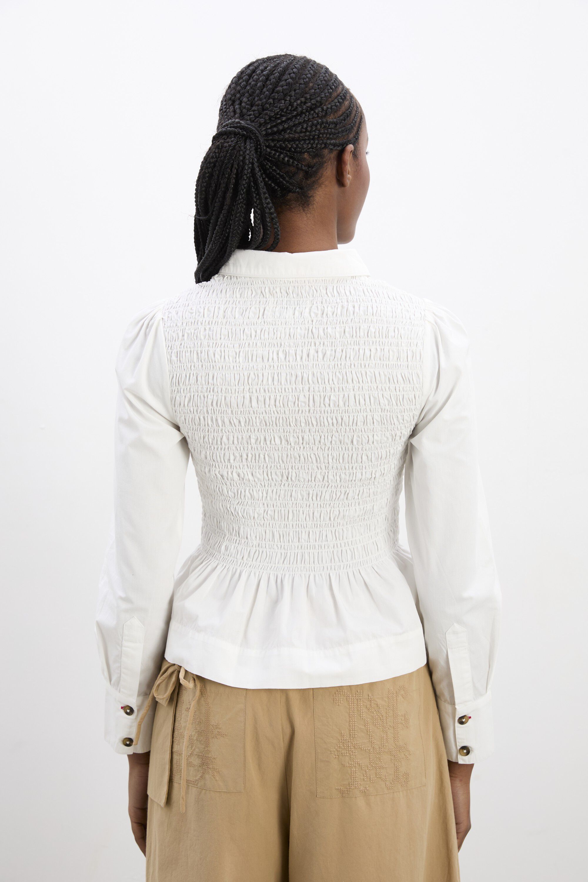 HAZEL SHIRRED SHIRT - WHITE