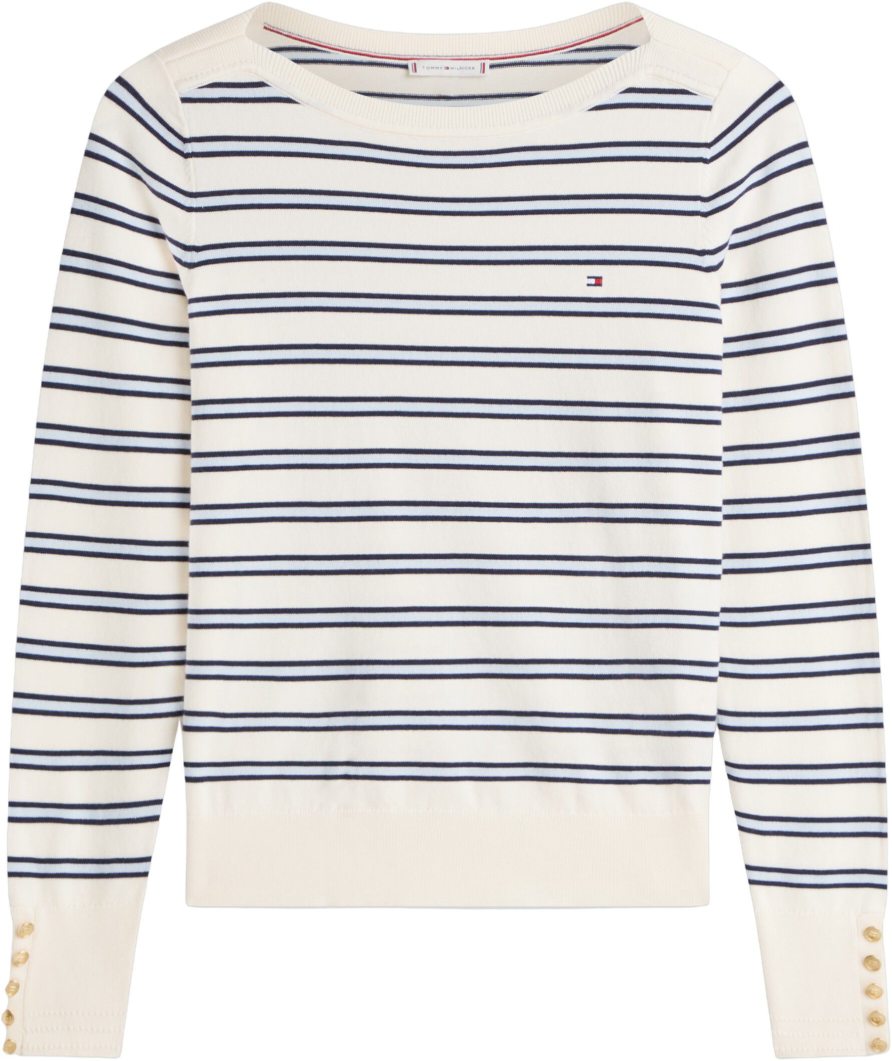 Gold-Tone Button Jersey Boat Neck Jumper