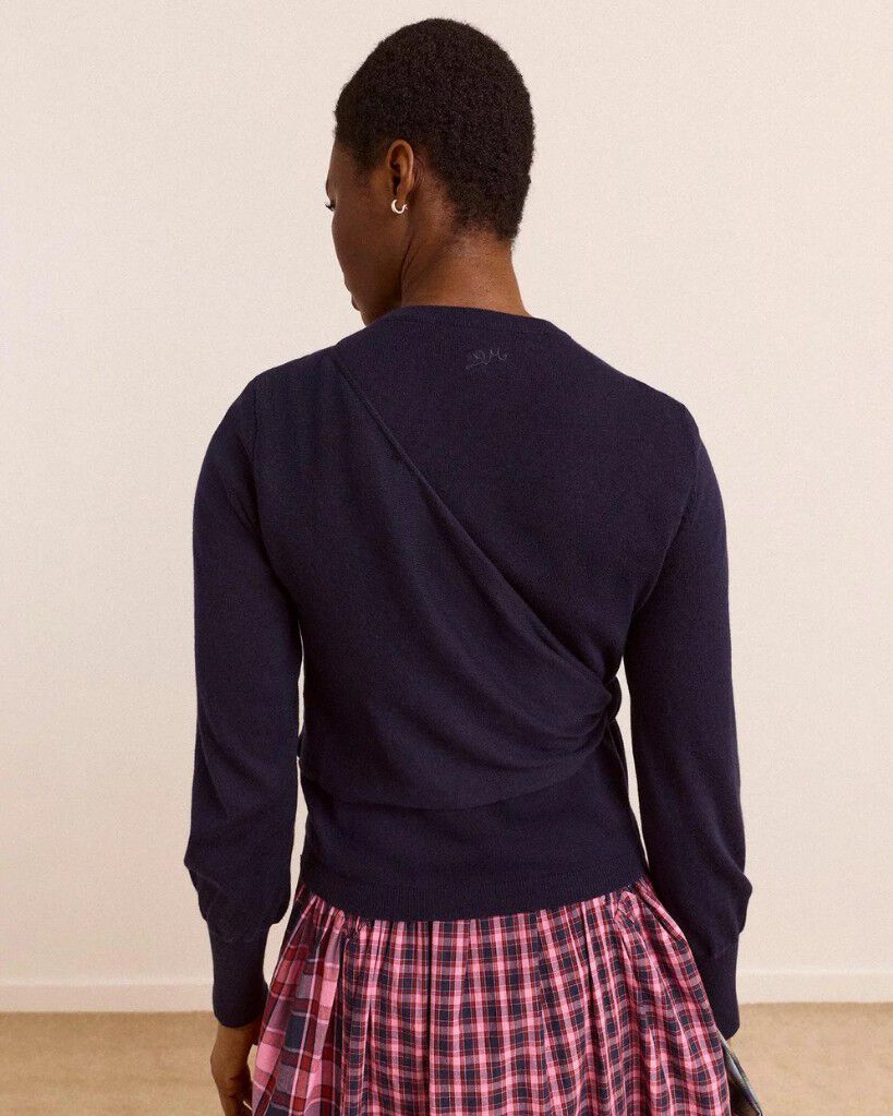 VENNA WRAP MERINO WOOL CARDIGAN - NAVY