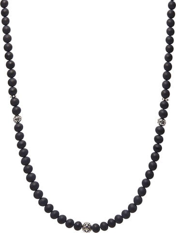 Beaded Necklace with Matte Onyx and Silver