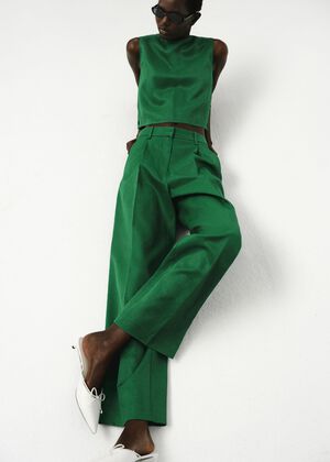 Straight-fit linen-blend suit trous