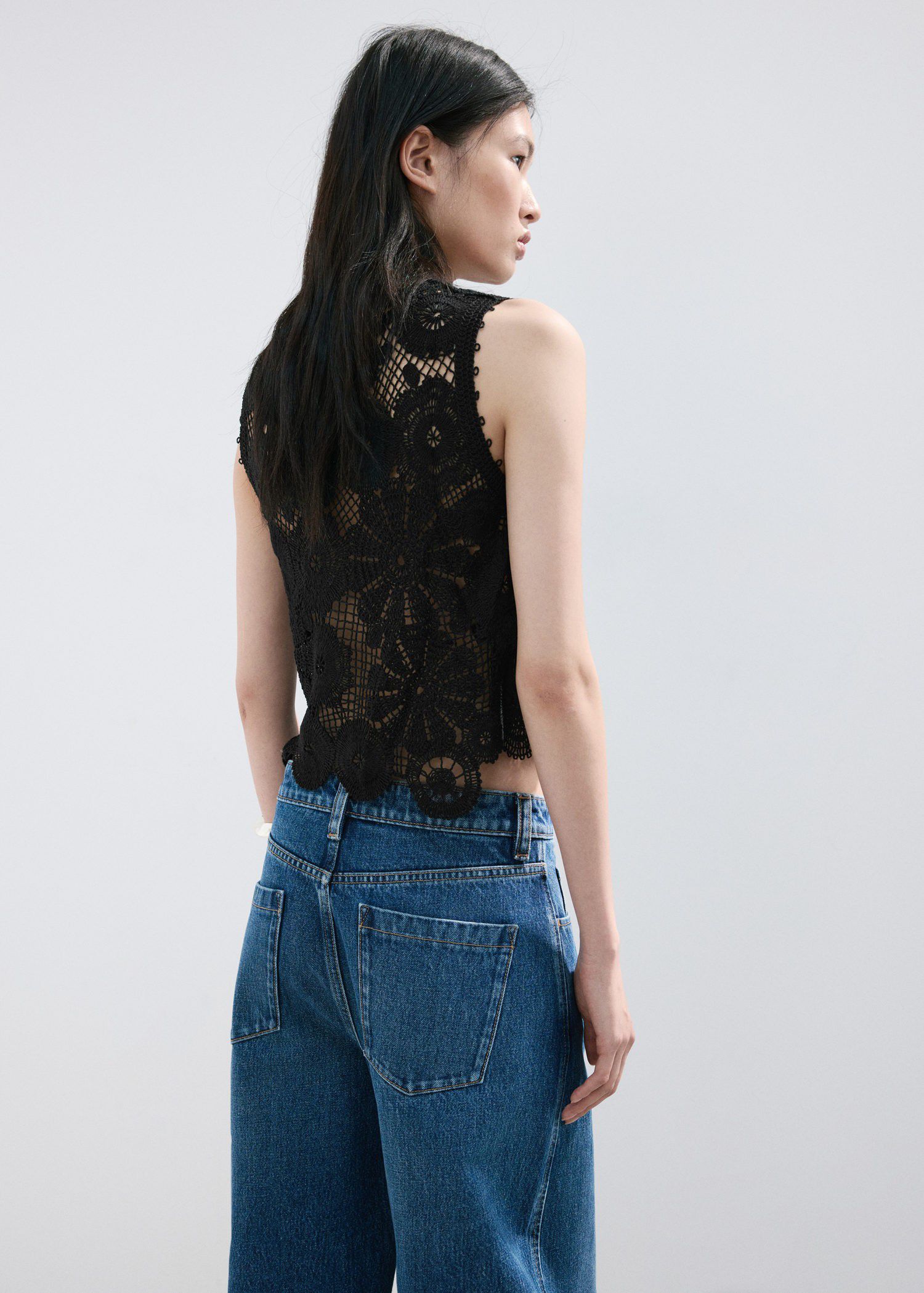 Embroidered top with openwork detai