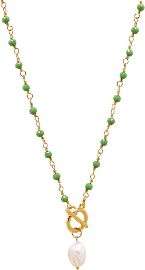 Women's Green CZ Wrap Necklace with Pearl