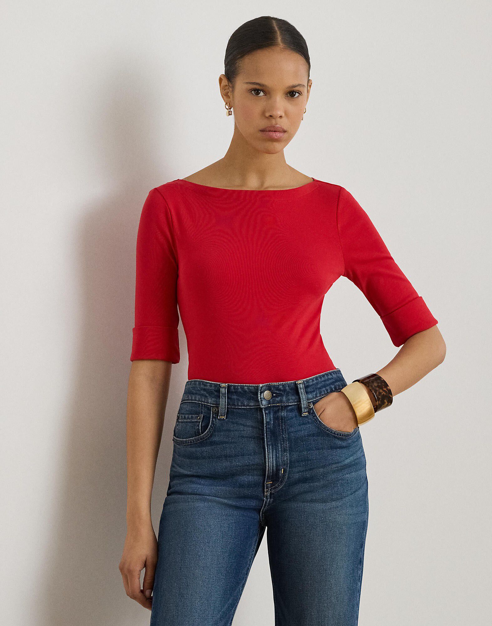 Stretch Cotton Boatneck Tee