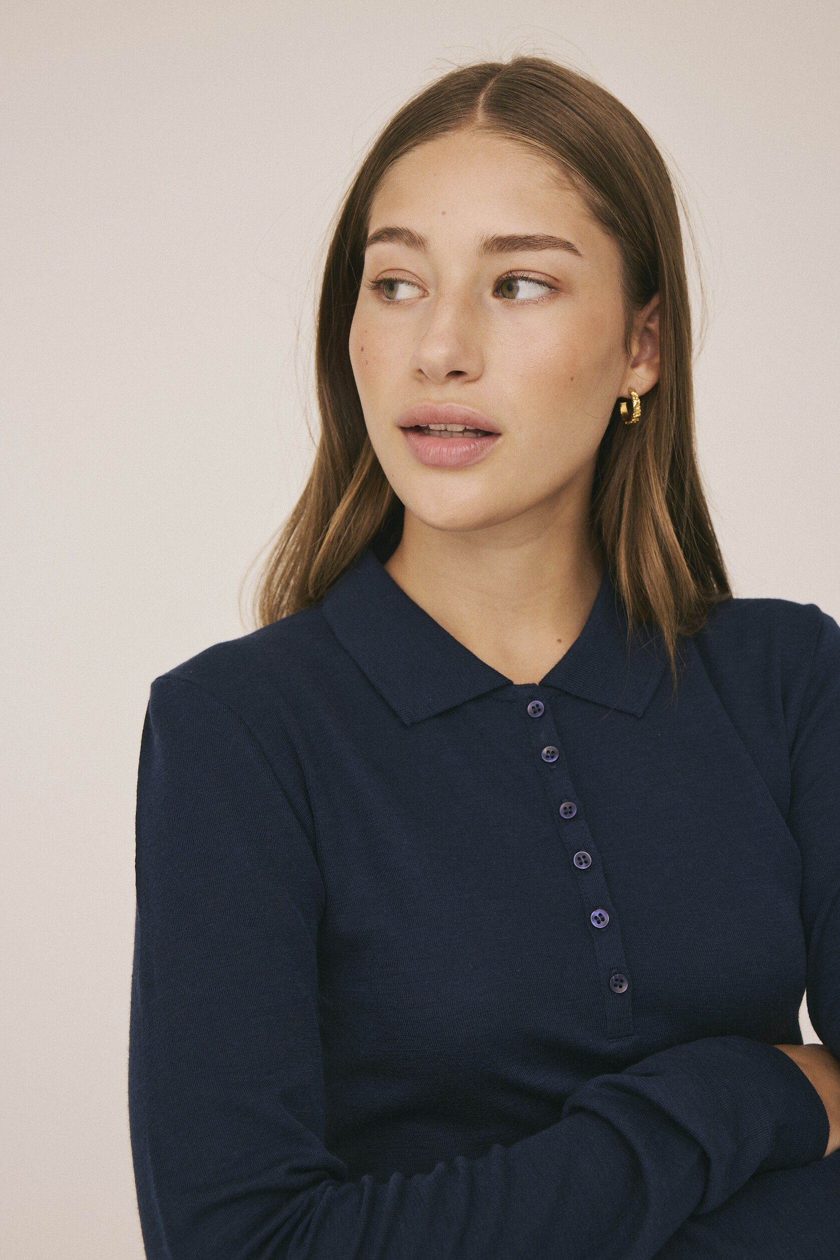 Cilla 12 Lang&aelig;rmede polo strik - 100% Merino uld RWS