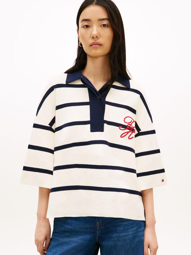 Premium Knit Gold-Tone Button Polo Jumper
