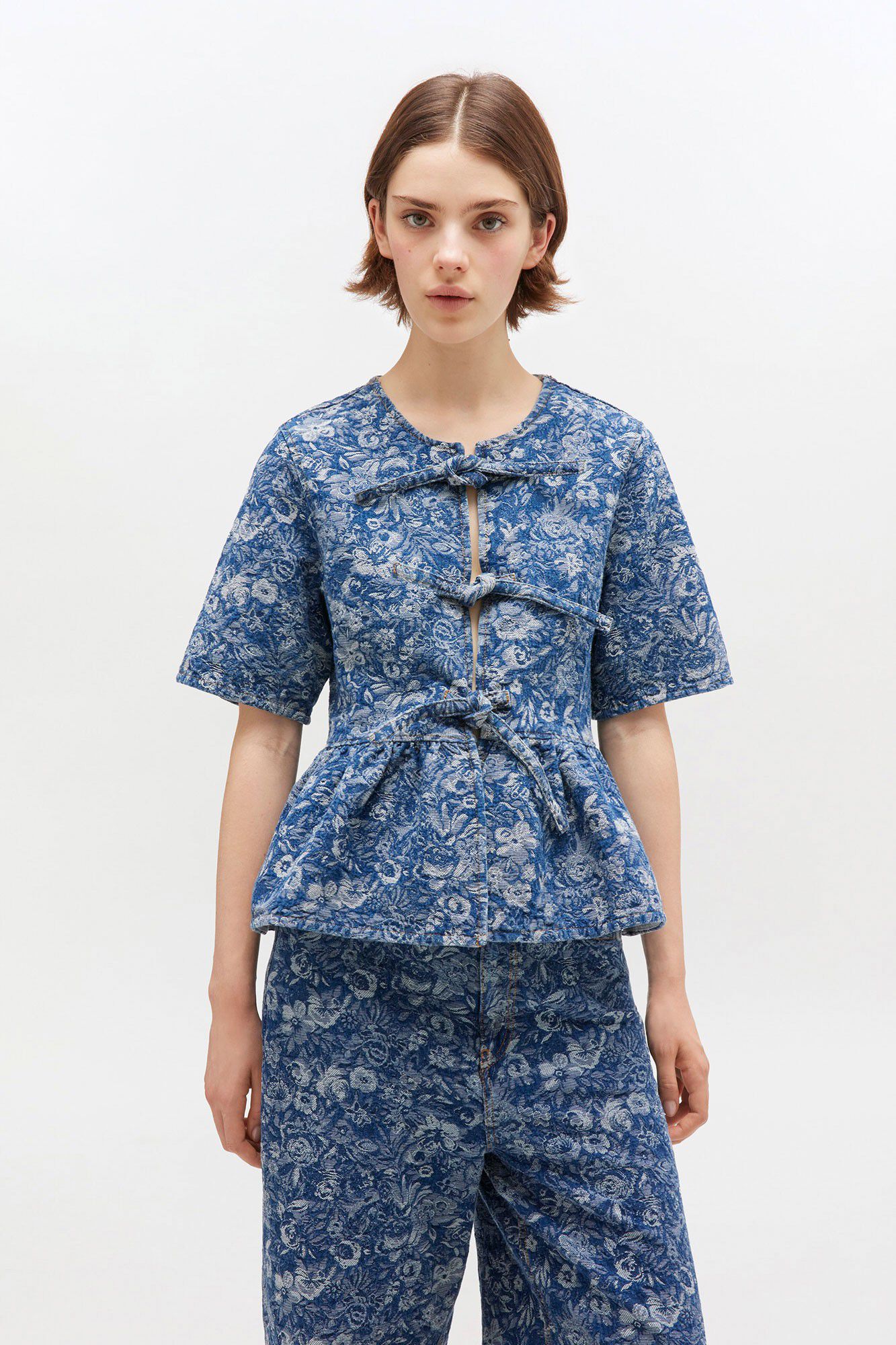 Tapestry Denim Peplum Blouse