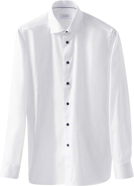 Slim Fit White Signature Twill Shirt - Navy Details