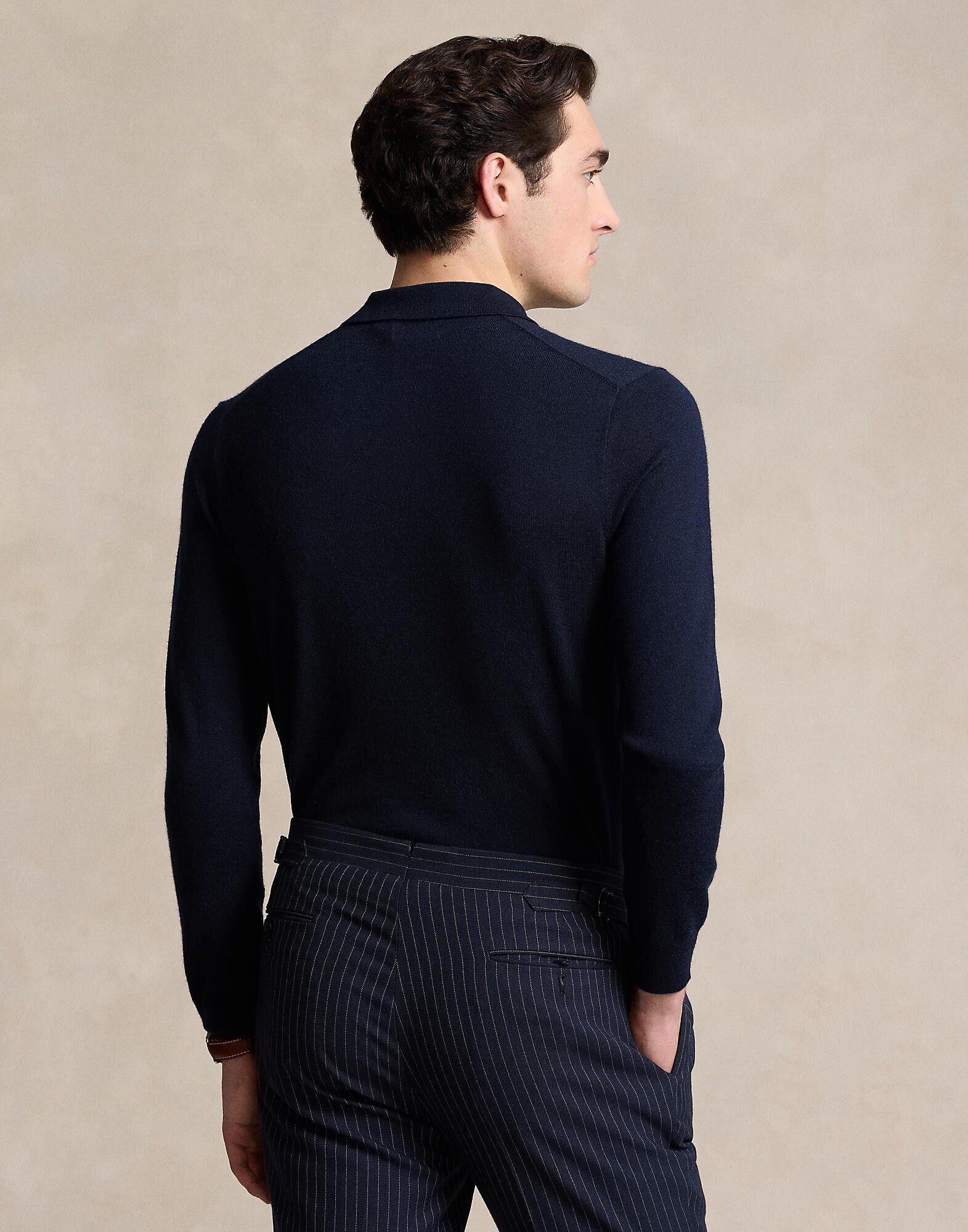 Washable Wool Polo-Collar Sweater