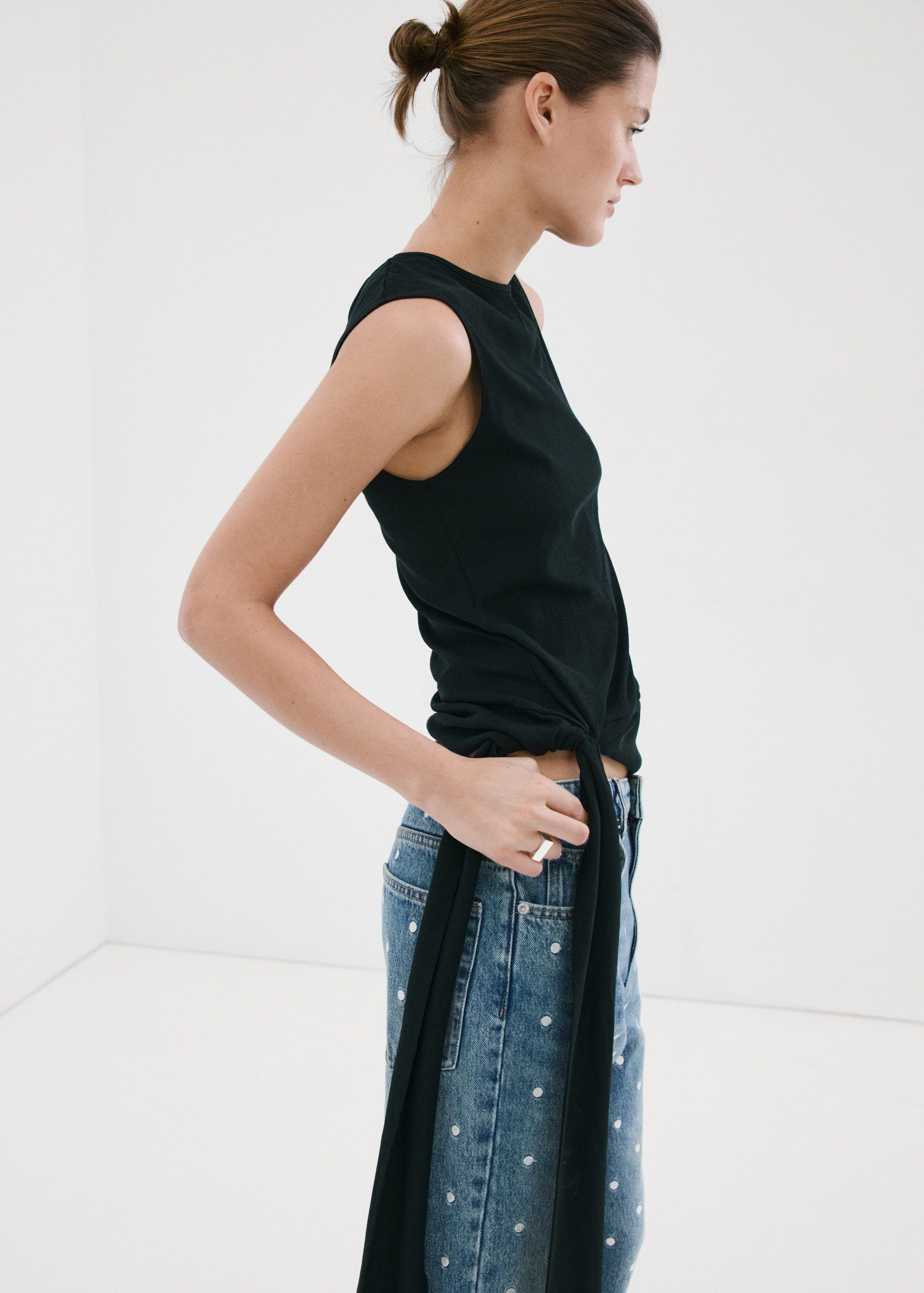 Polka dot straight-leg jeans