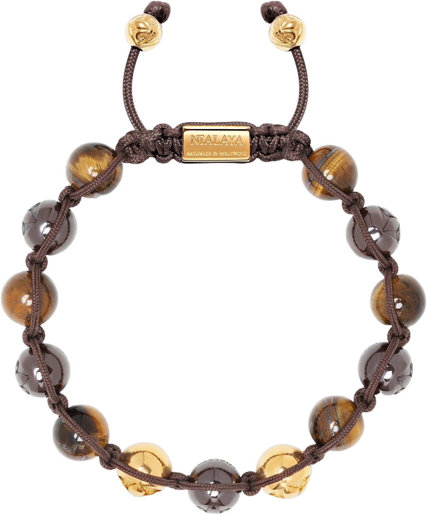 Men's Beaded Bracelet with Burgundy Ceramic, Tiger Eye and G