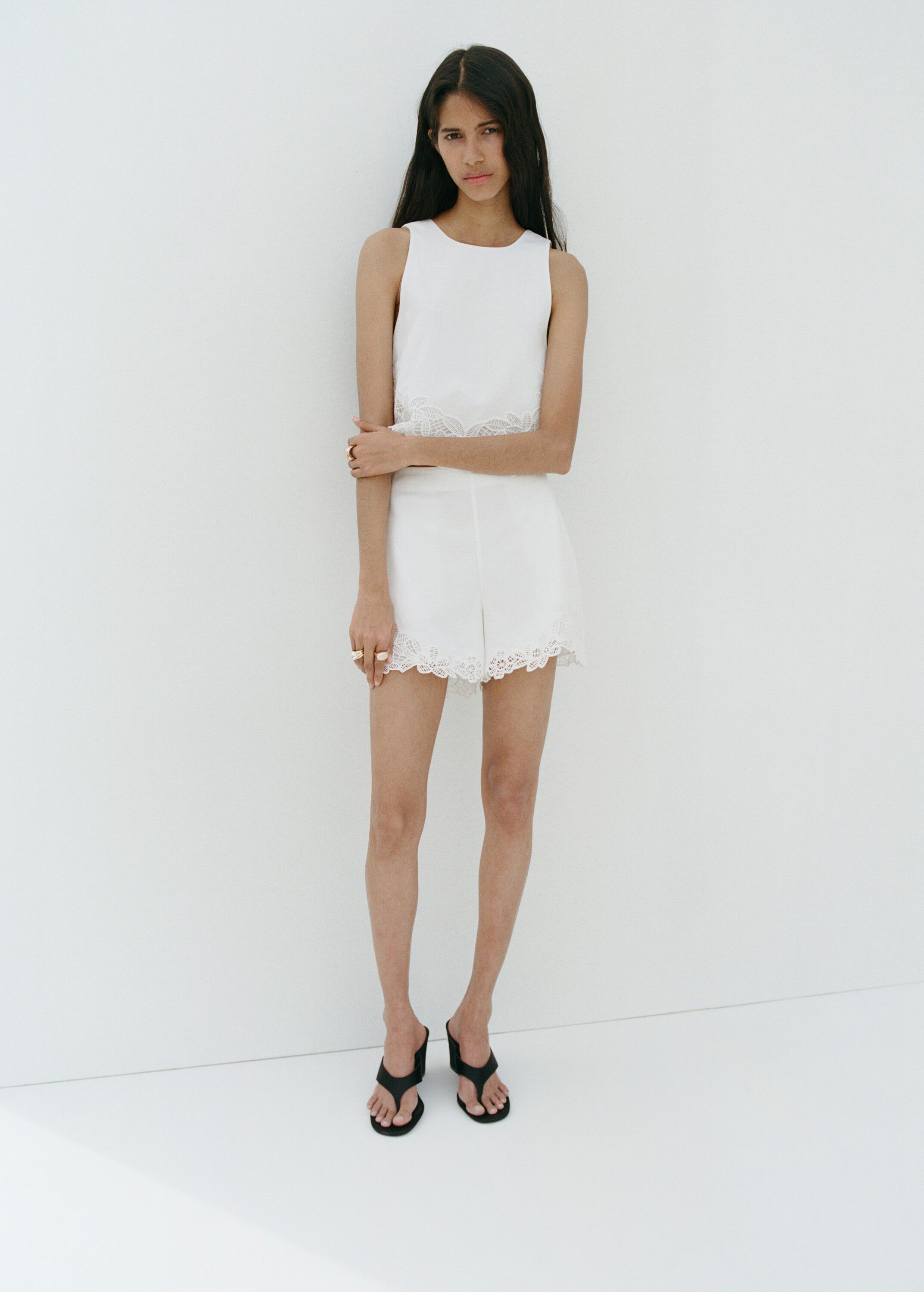 Embroidered openwork shorts