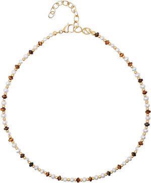 Women's Mini Beaded Choker with Pearls and Tiger Eye