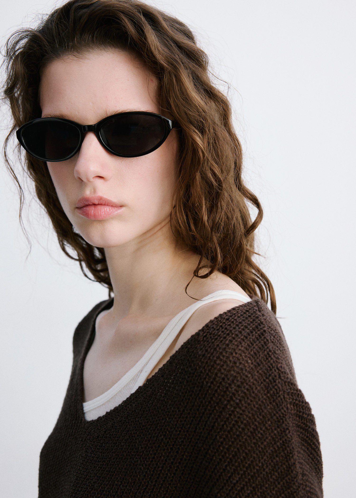 V-neck openwork knitted sweater