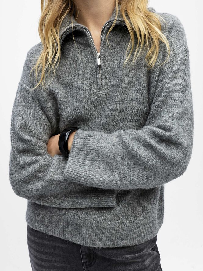 OBJDIANA LS RE ZIP HIGH NECK KNIT N