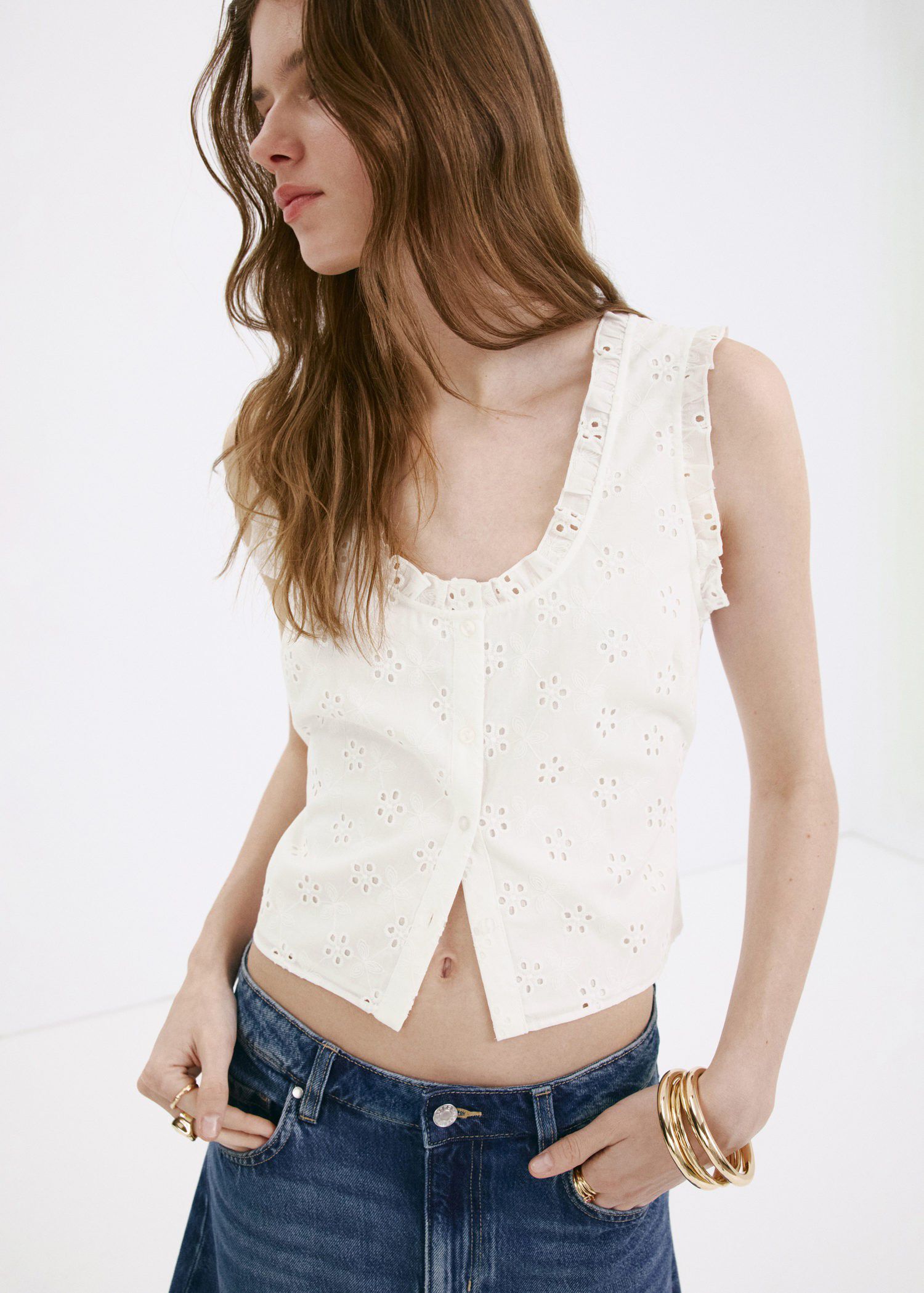 Cotton blouse with broderie anglais