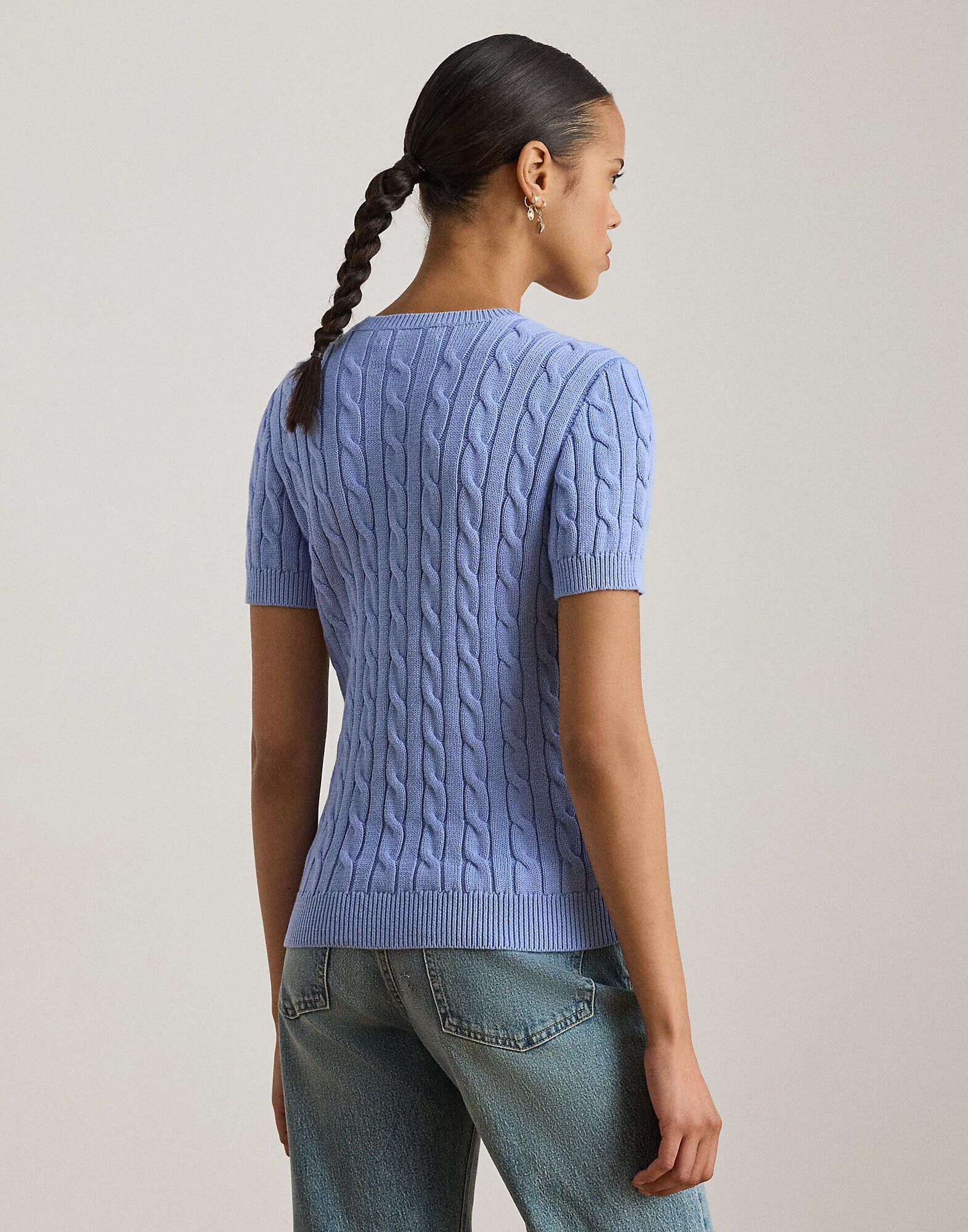 Cable-Knit Cotton Short-Sleeve Sweater