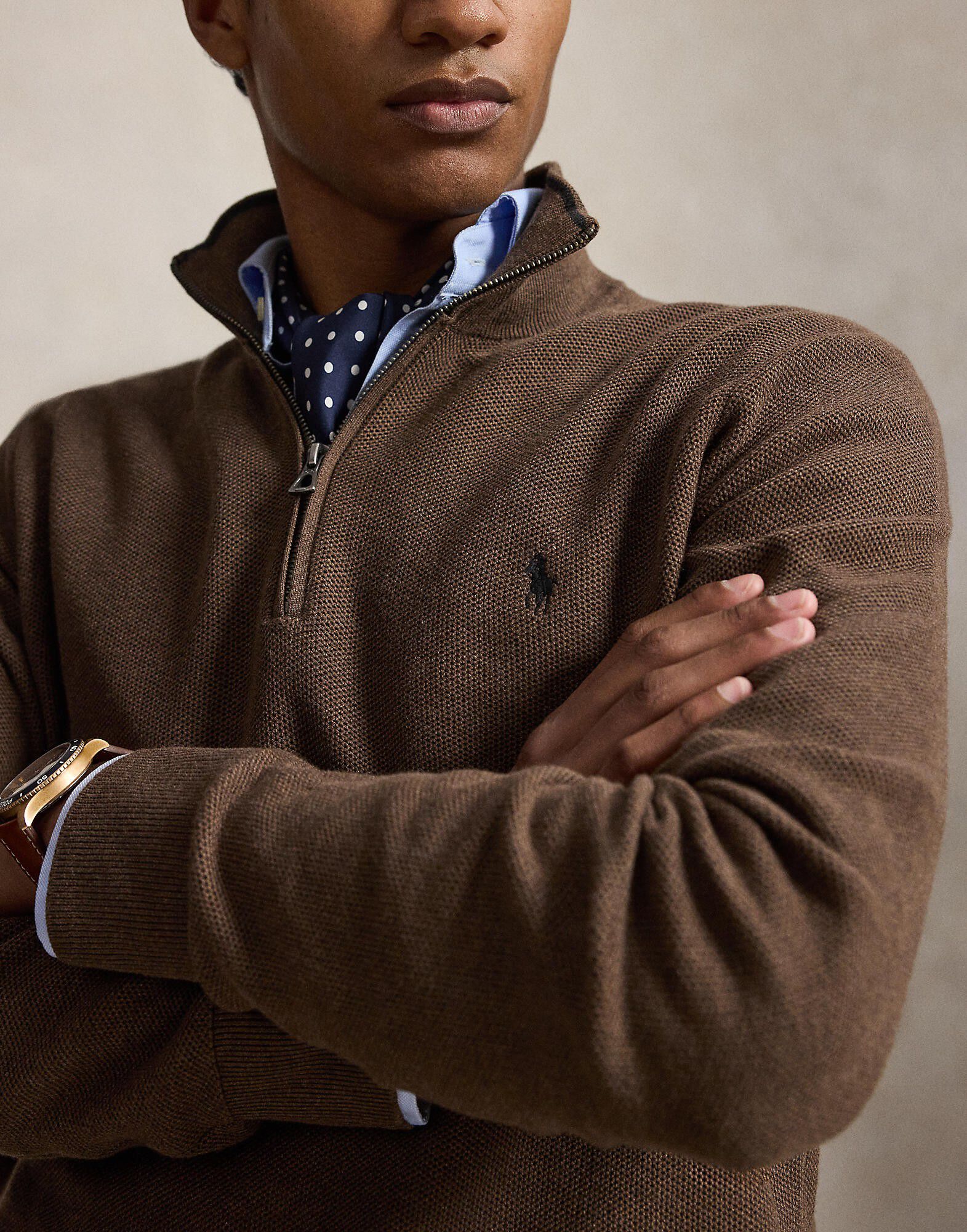 Mesh-Knit Cotton Quarter-Zip Sweater