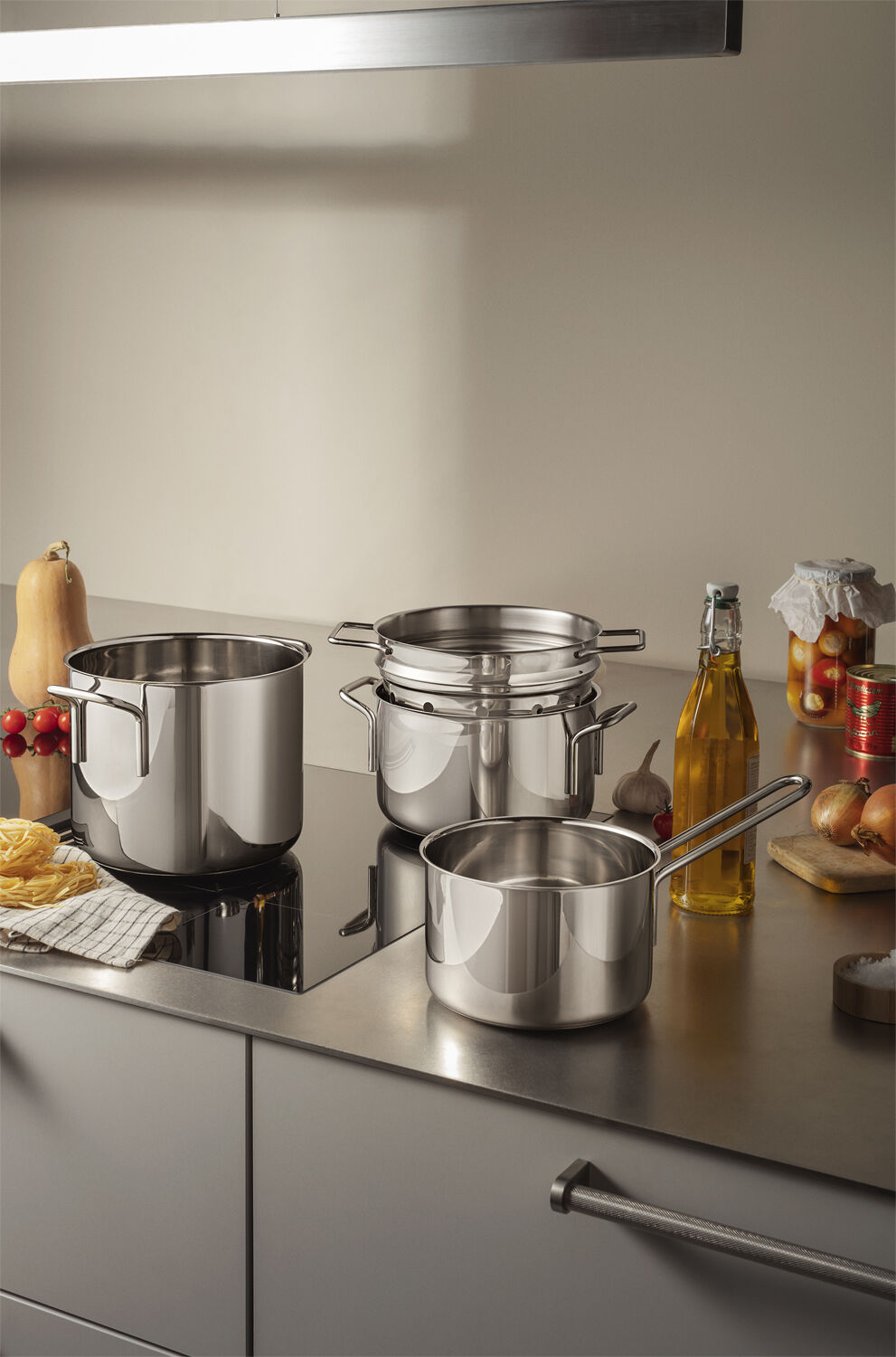Stainless Steel Grydes&aelig;t 4 stk. 1,8 l 3,6 l 4,8 l & pasta in