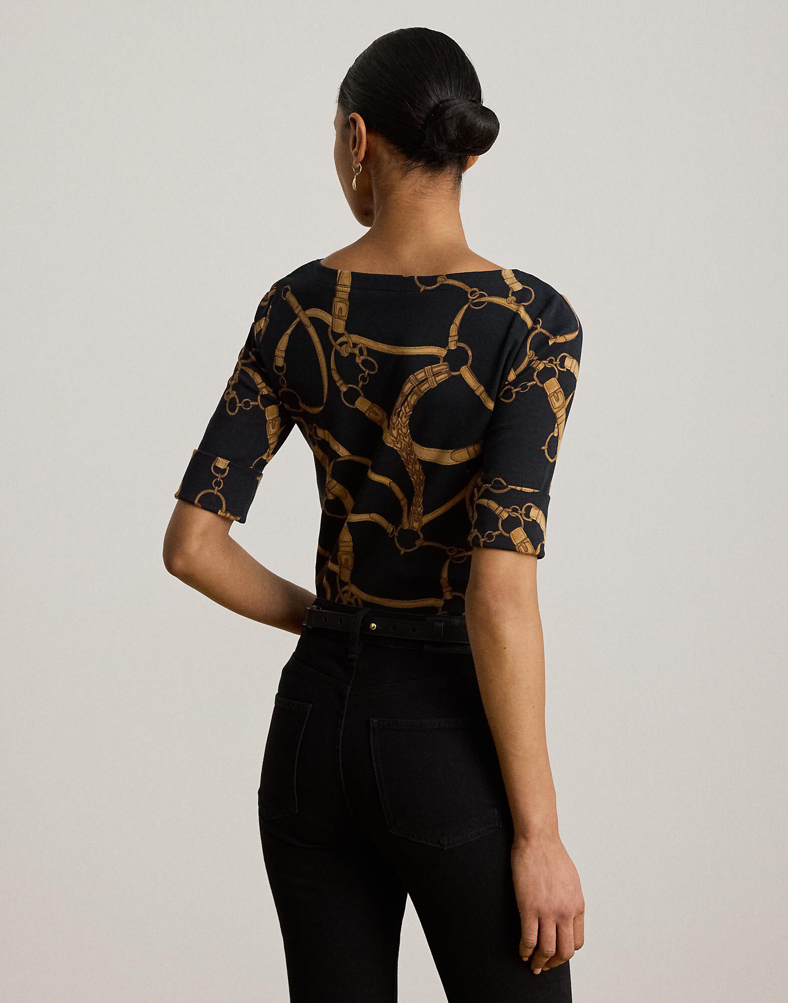 Belting-Print Cotton Boatneck Tee