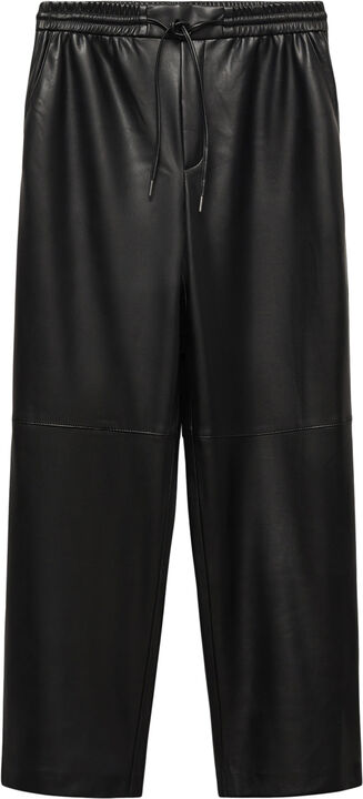 Leather-effect elastic waist trouse