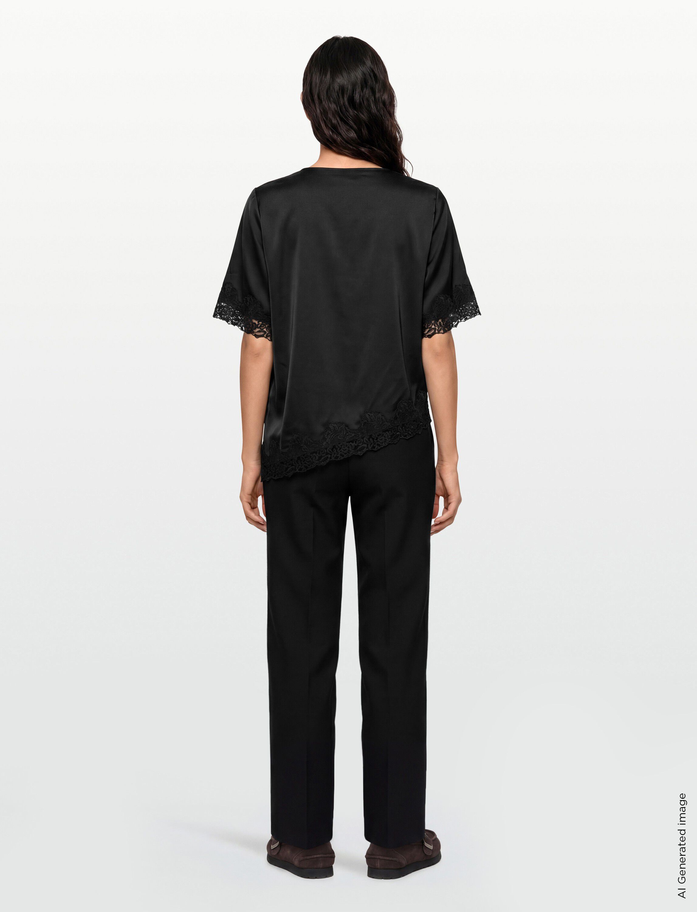 RWPatricia Silk SS Lace Boatneck Blouse