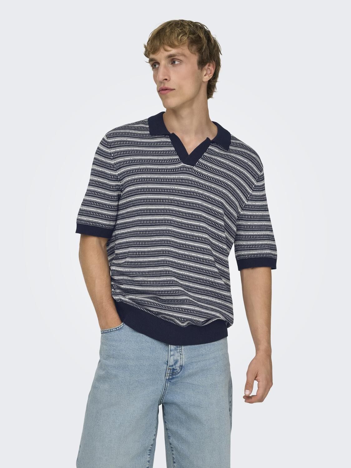 Onstilo Life Reg Ss Split Neck Knit Noos