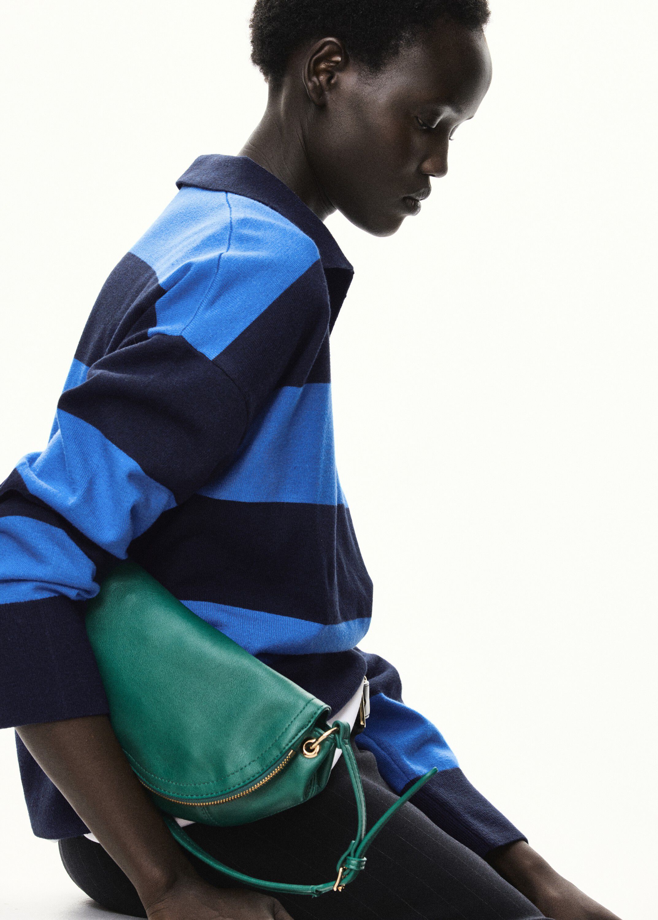 Striped polo-neck sweater