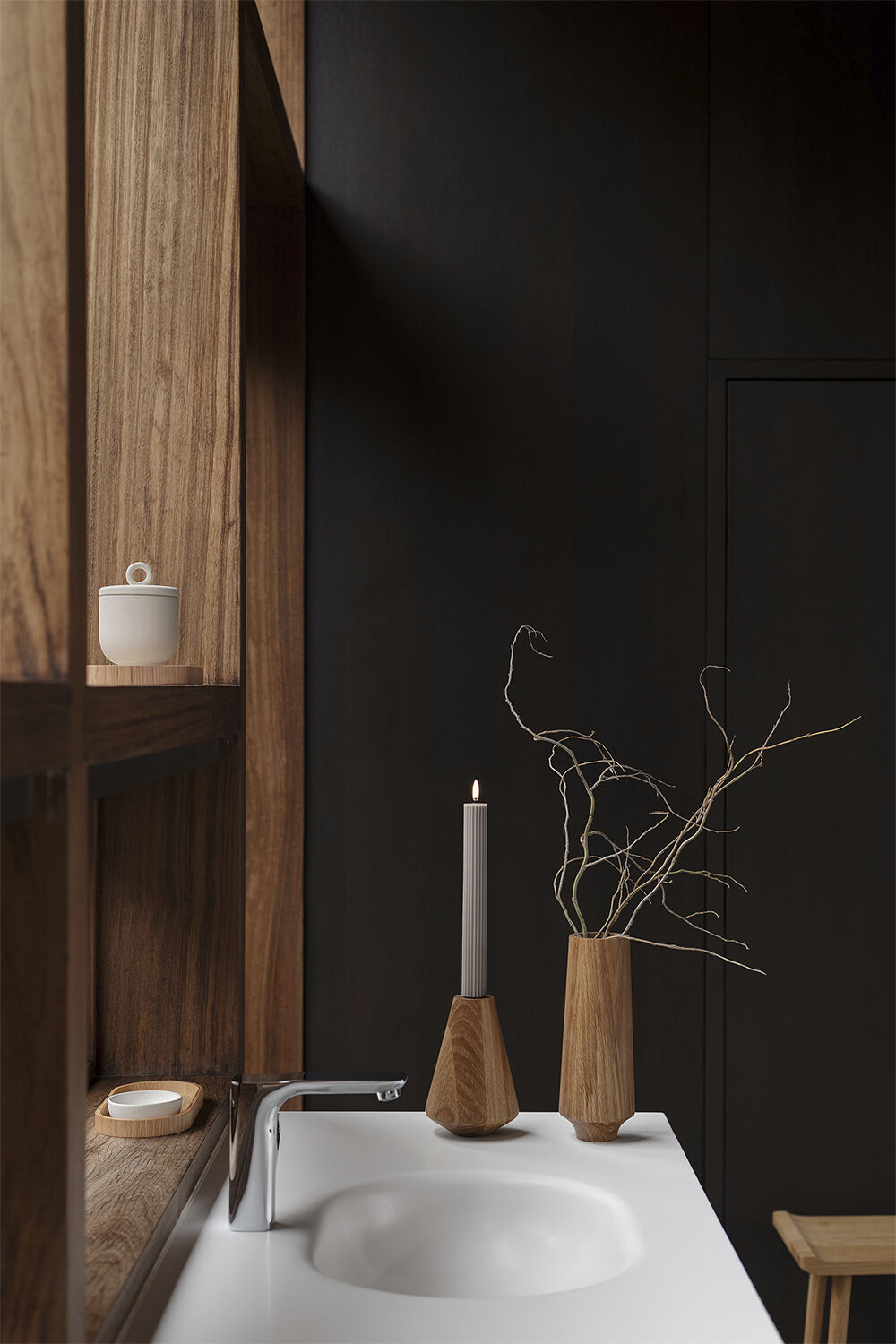 LED taper candle grooved, Sandstone, smooth, 2-pack, 3,2x25,