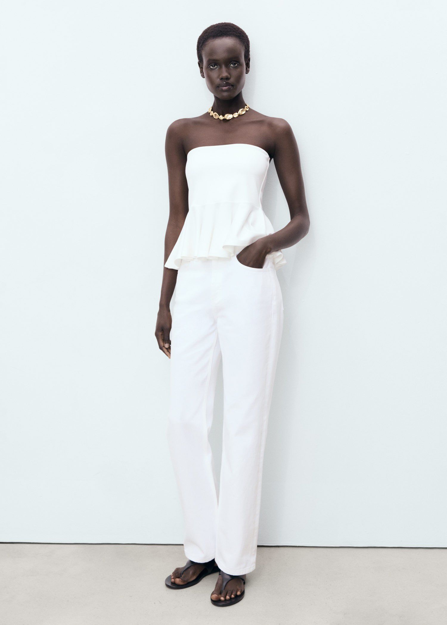 Strapless peplum top