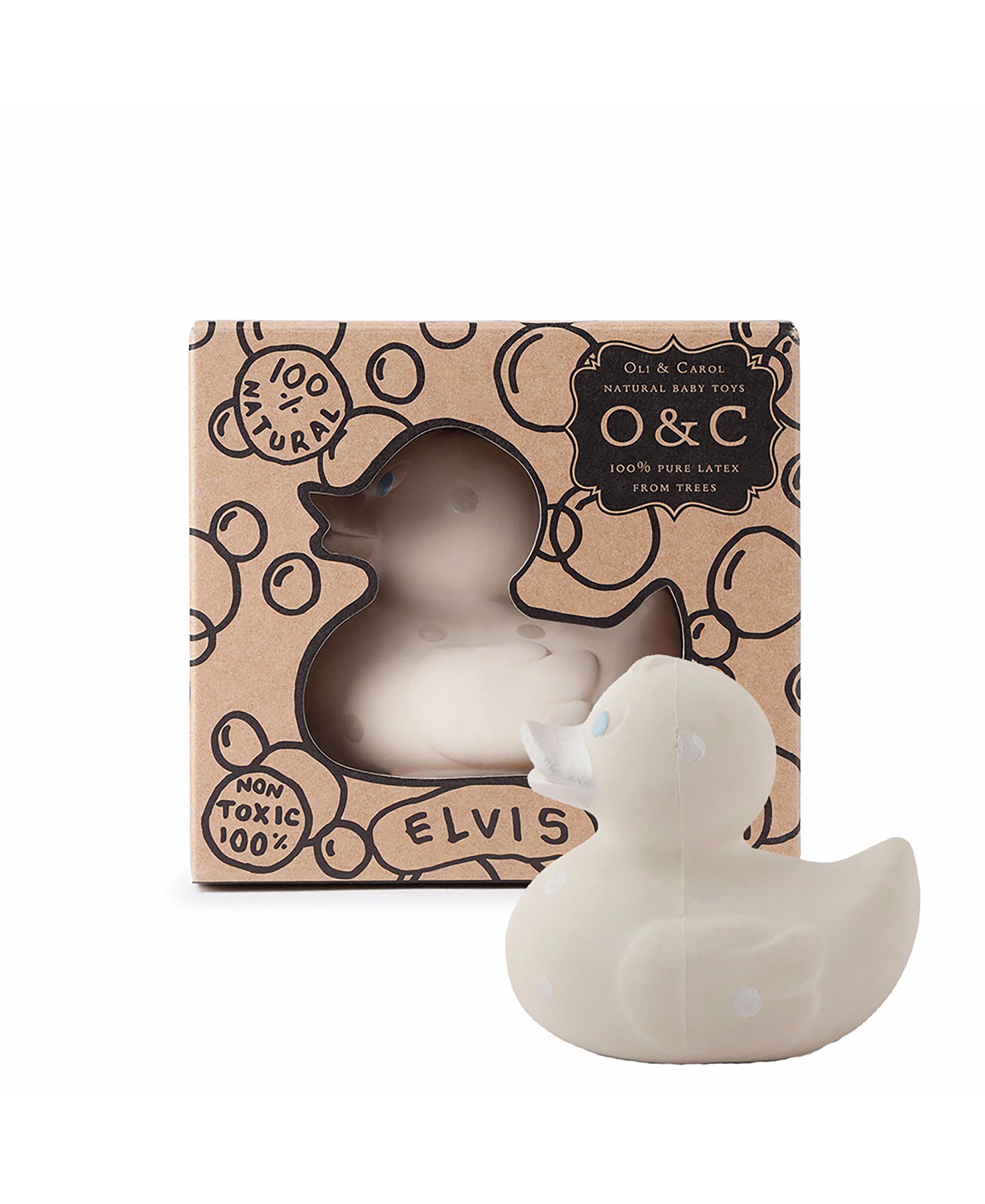 Oli & Carol - Lille Badeand - Hvid m. s&oslash;lv prikker 8cm.