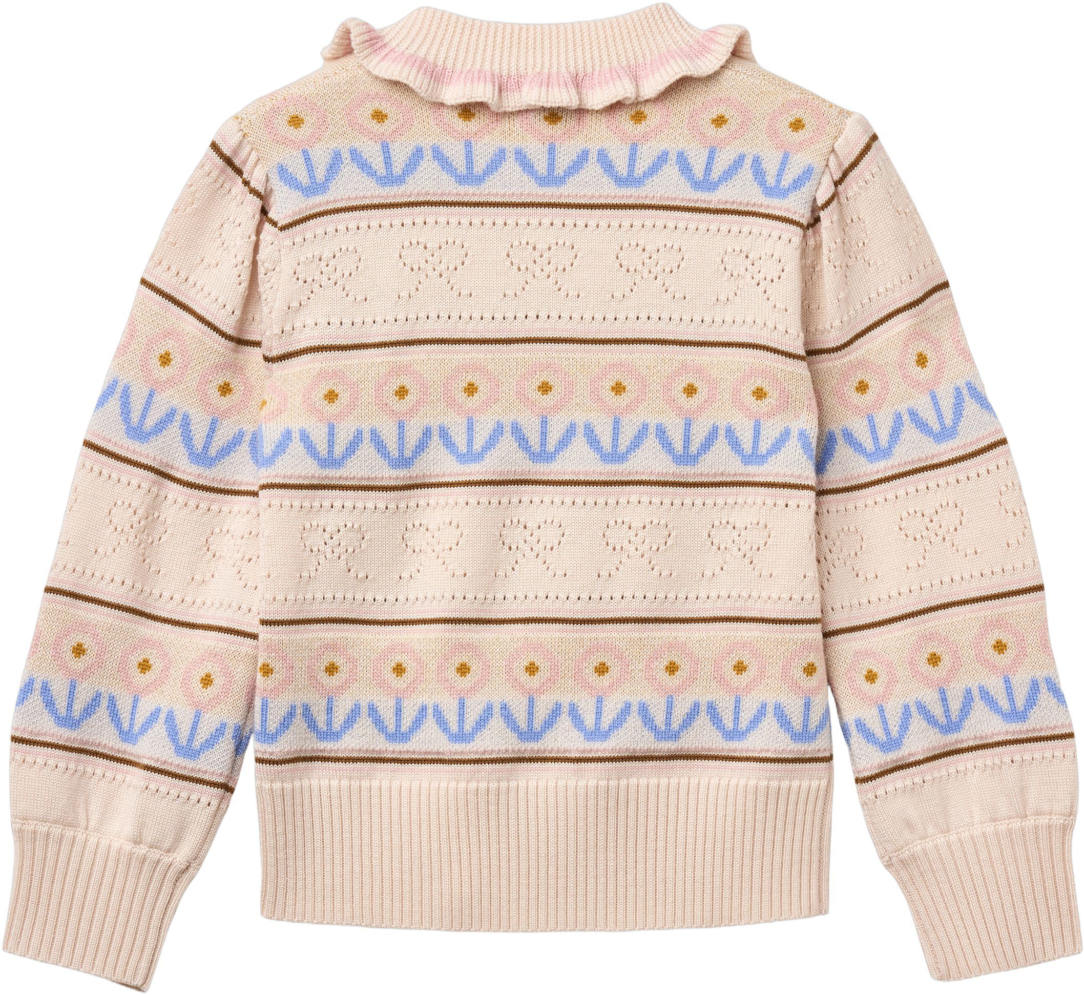 Knitted Collar Blouse w. Pointelle & Pattern