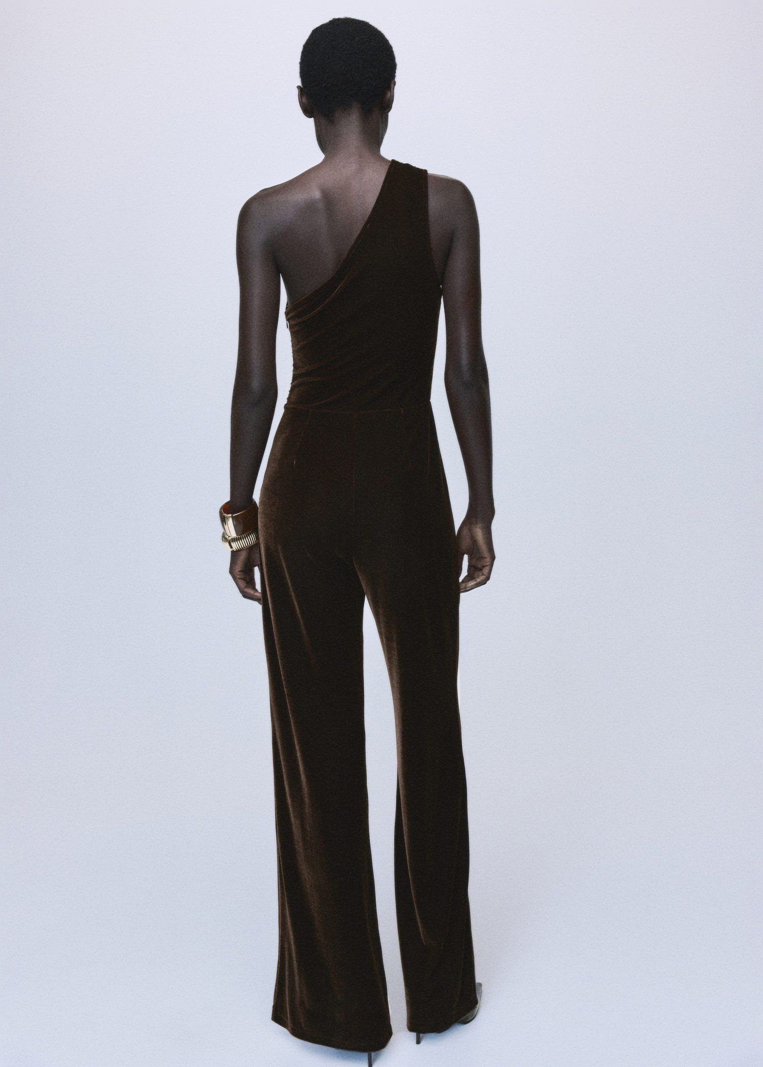Velvet jumpsuit with metallic detai
