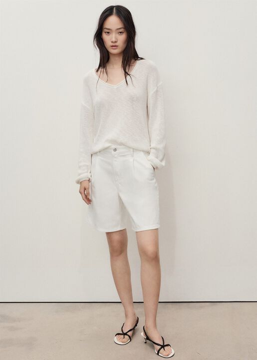 Mid-rise denim bermuda shorts with