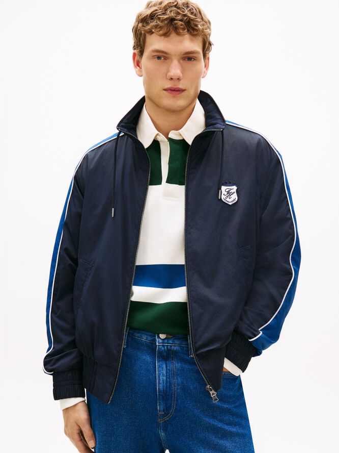 Crest Patch Stand-Up Collar Windbreaker