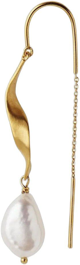 Long Twisted &Oslash;rering w. Baroque Pearl - Forgyldt