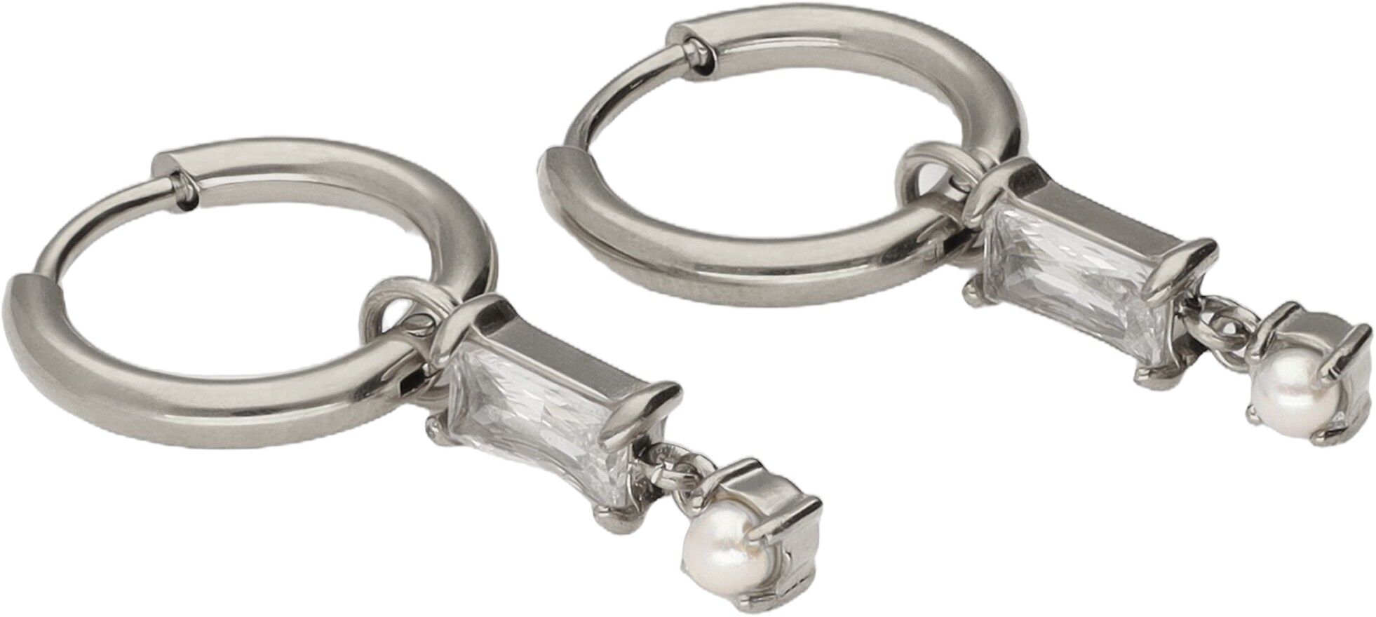 Earring mini hoop square strass pearl