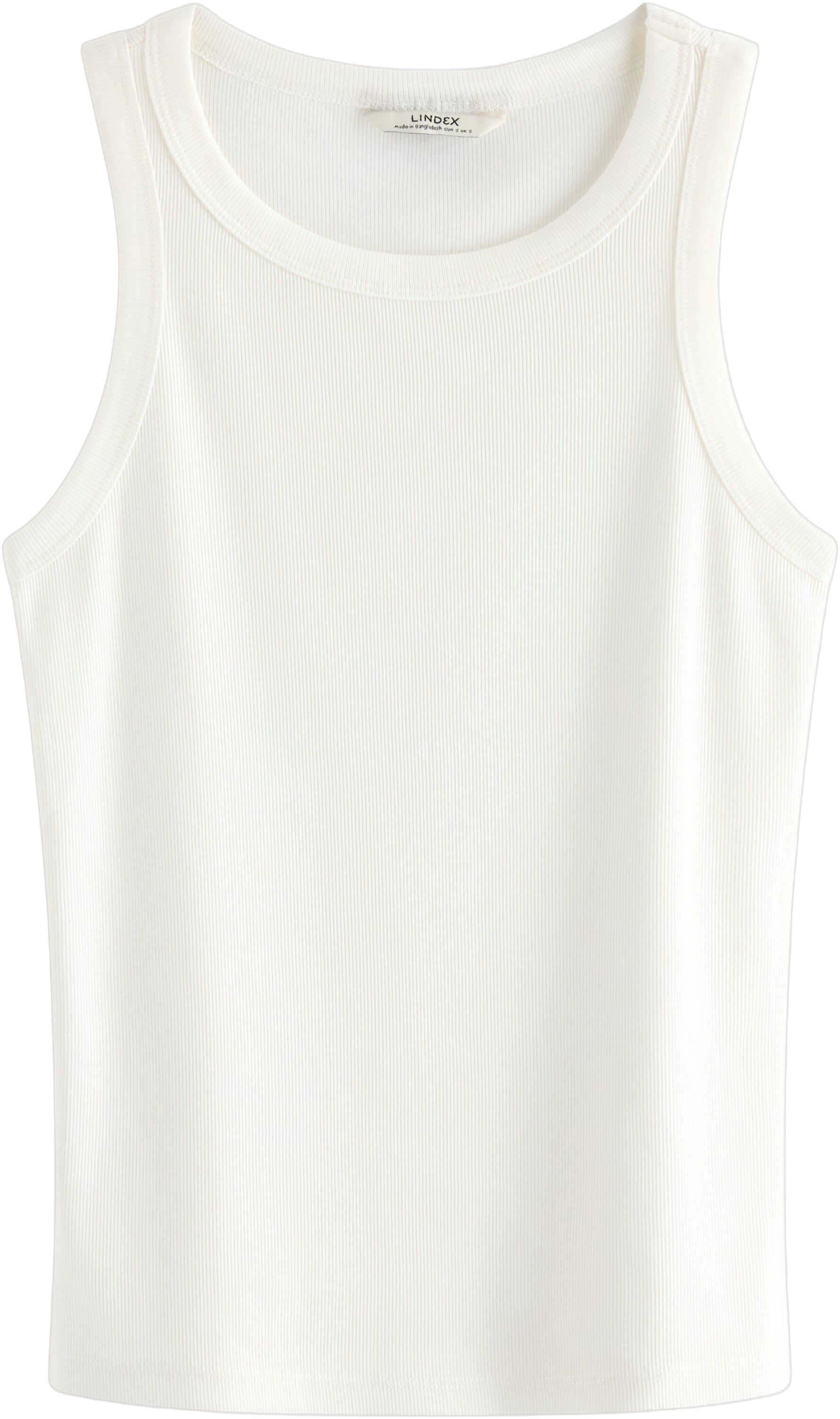 Ribbet tanktop i bl&oslash;d og elastisk b