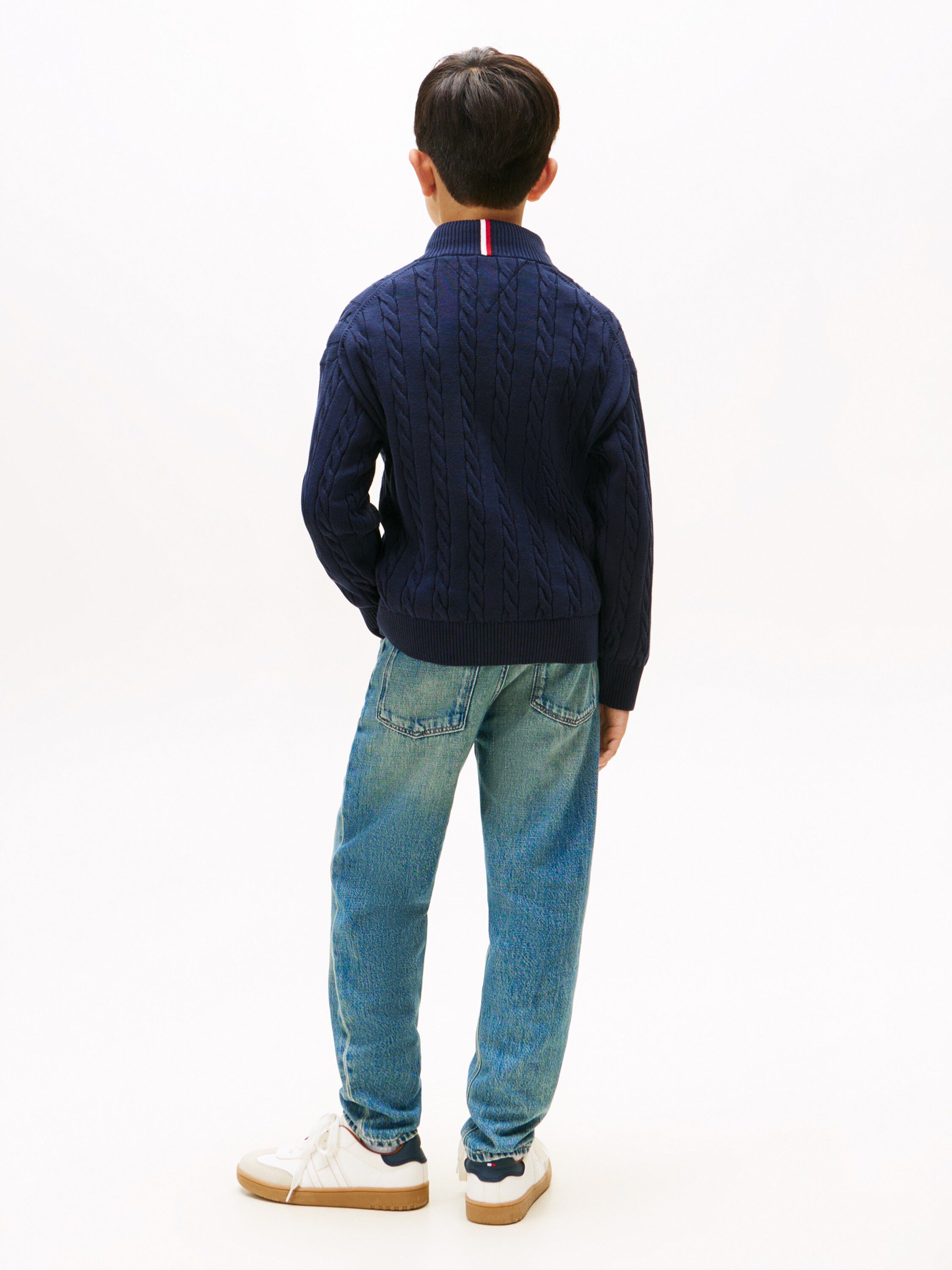 COTTON CABLE HALF ZIP SWEATER