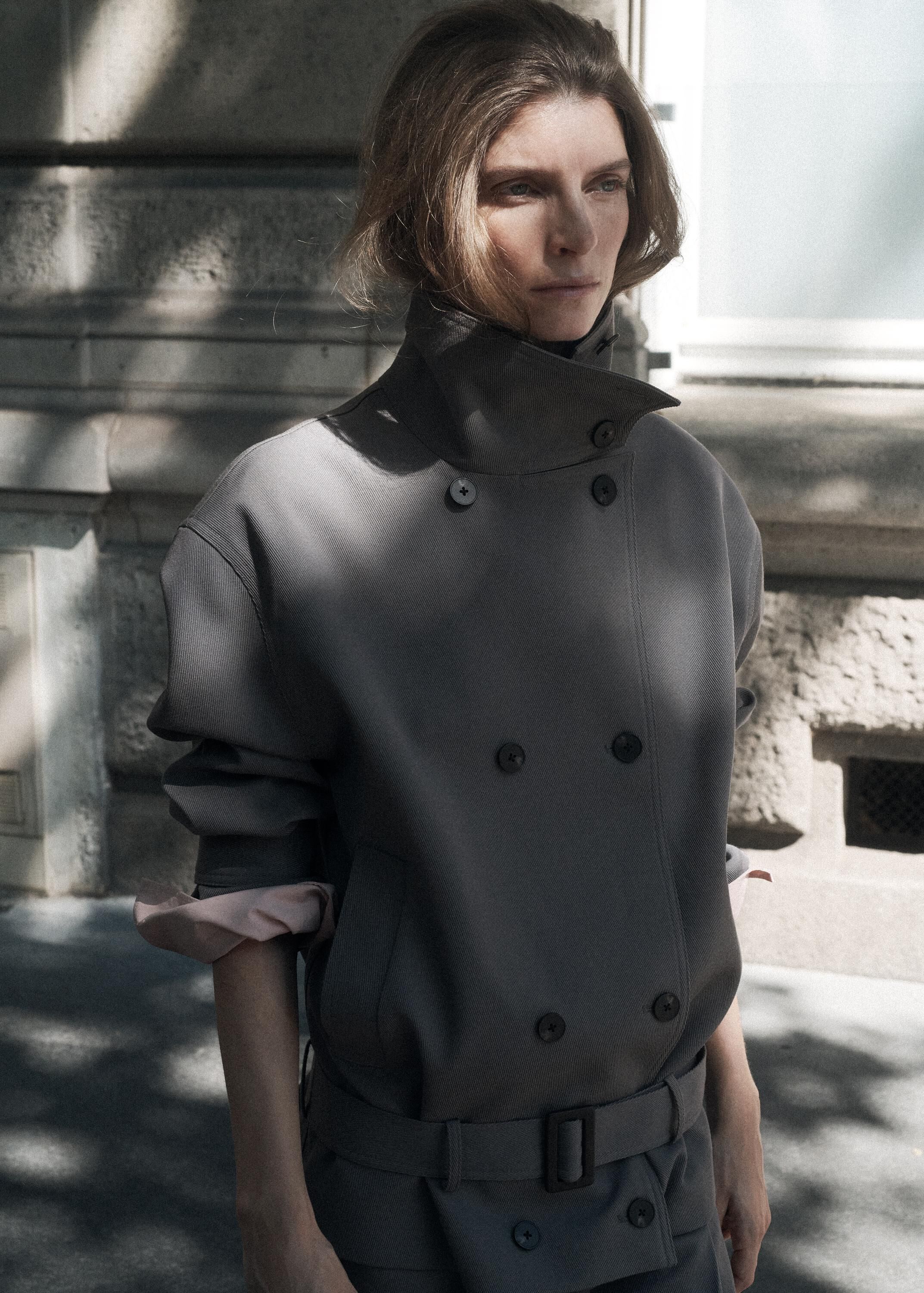 Funnel neck belted trench coat