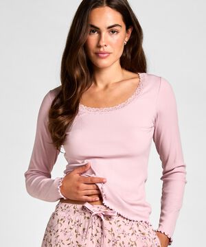TOP LS JERSEY RIB LACE