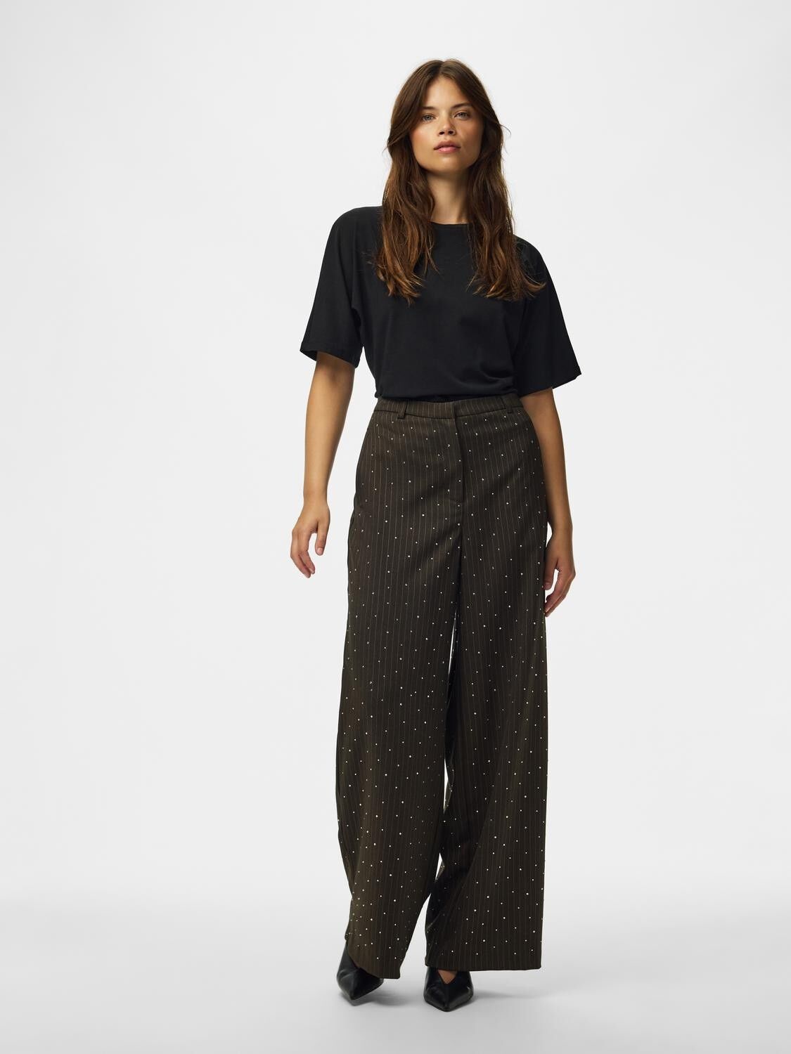 Pcfalka Pinstripe Hw Pants W. Rhinestone