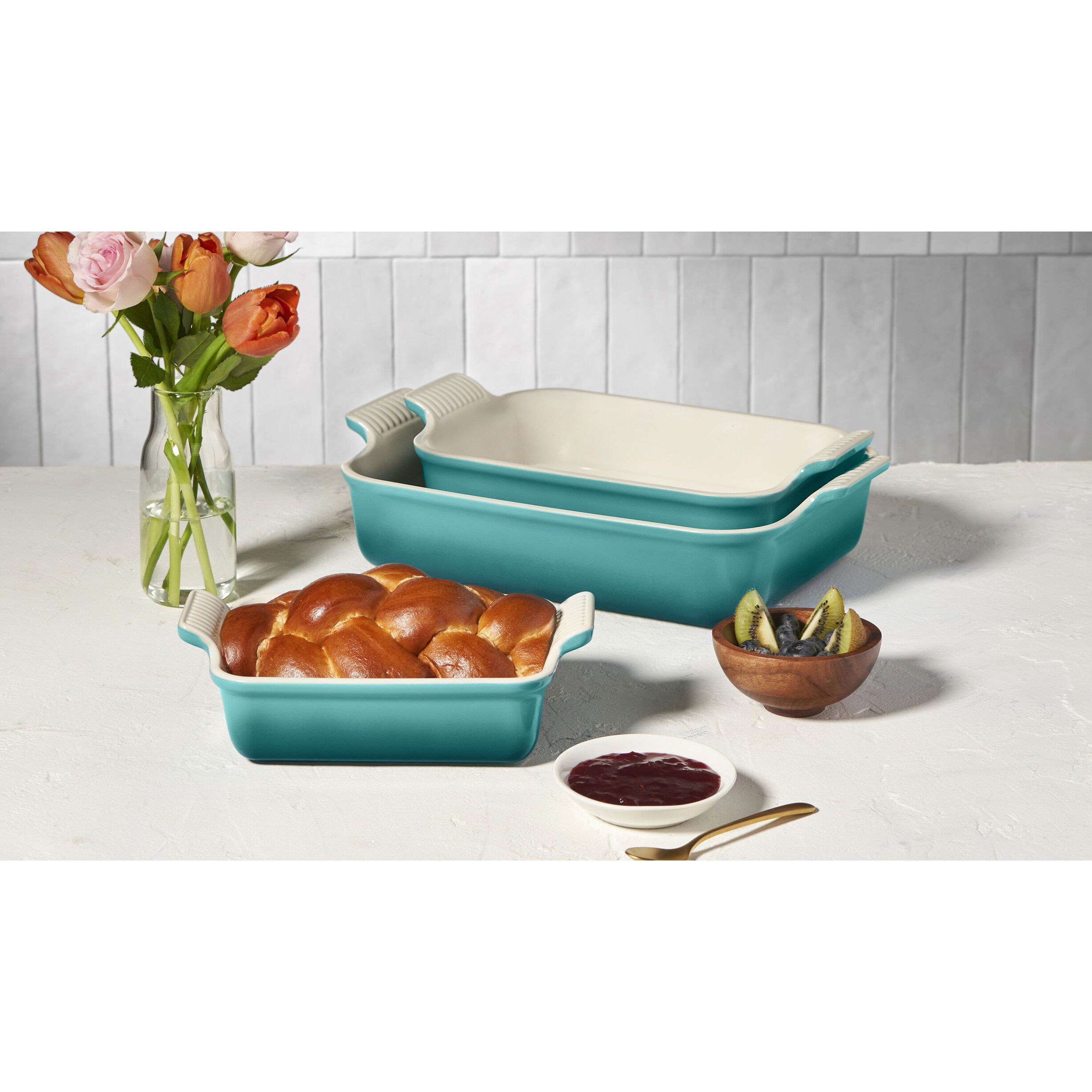 Le Creuset Signature stent&oslash;j Heritage rektangul&aelig;rt fad 19cm Bleu Rivie